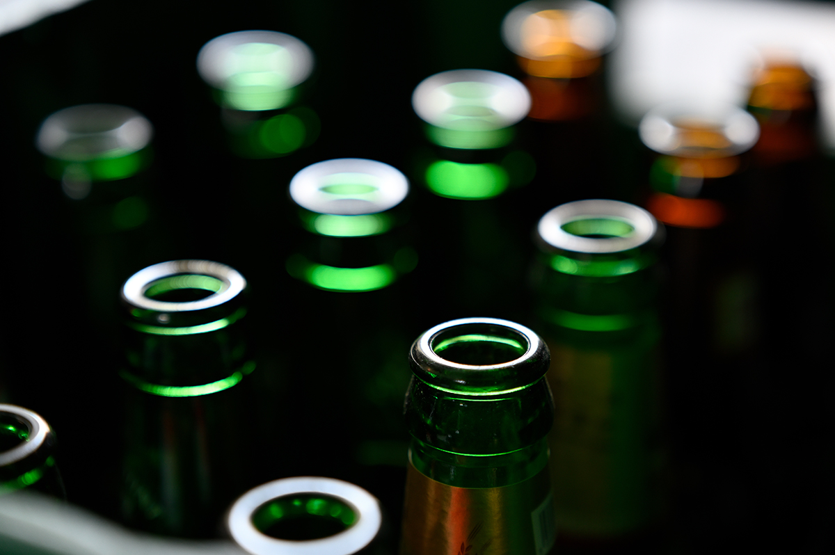 Bottle tops with a blurred background