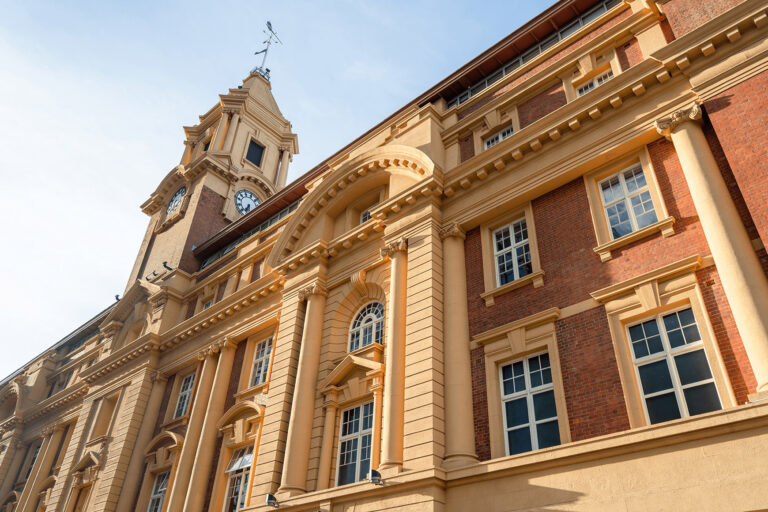 Building with windows and a clock