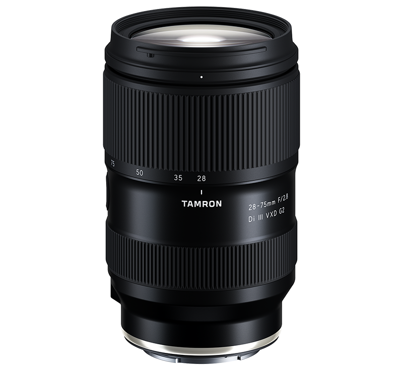 A photo of the Tamron 28-75mm lens which is considered a piece of basic videography equipment because of it’s quick and silent focusing mechanism.