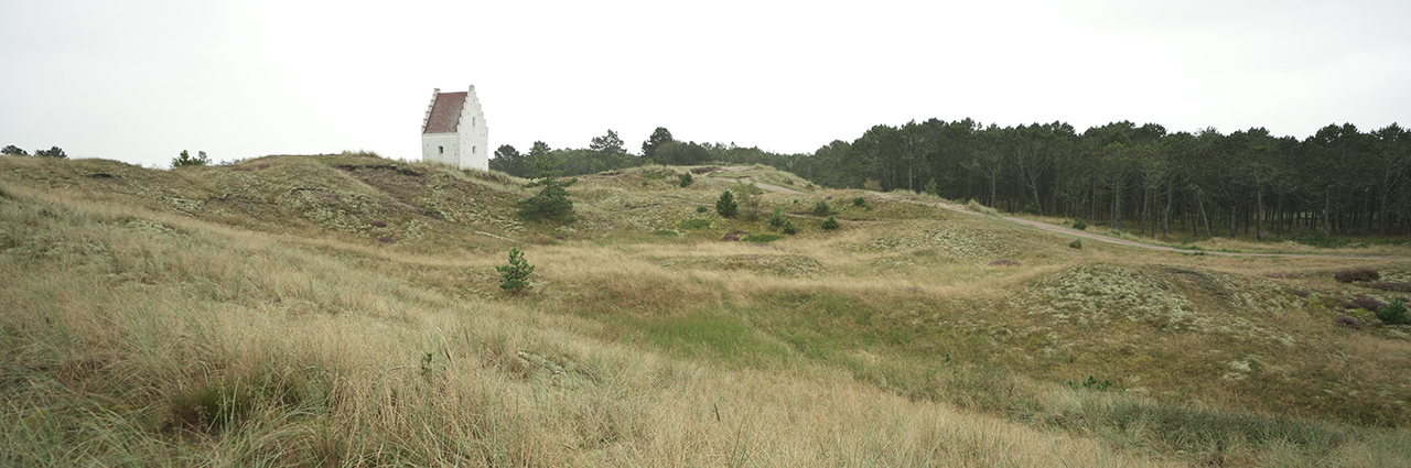 Grassy hills with a house