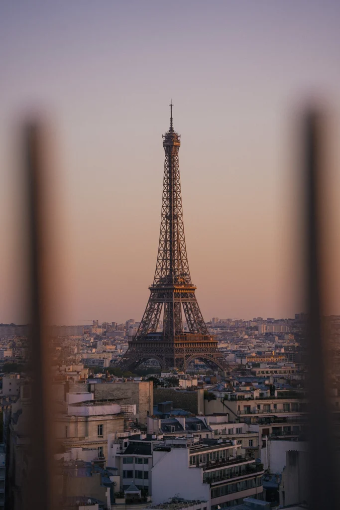 The Eiffel Tower in Paris at sunset