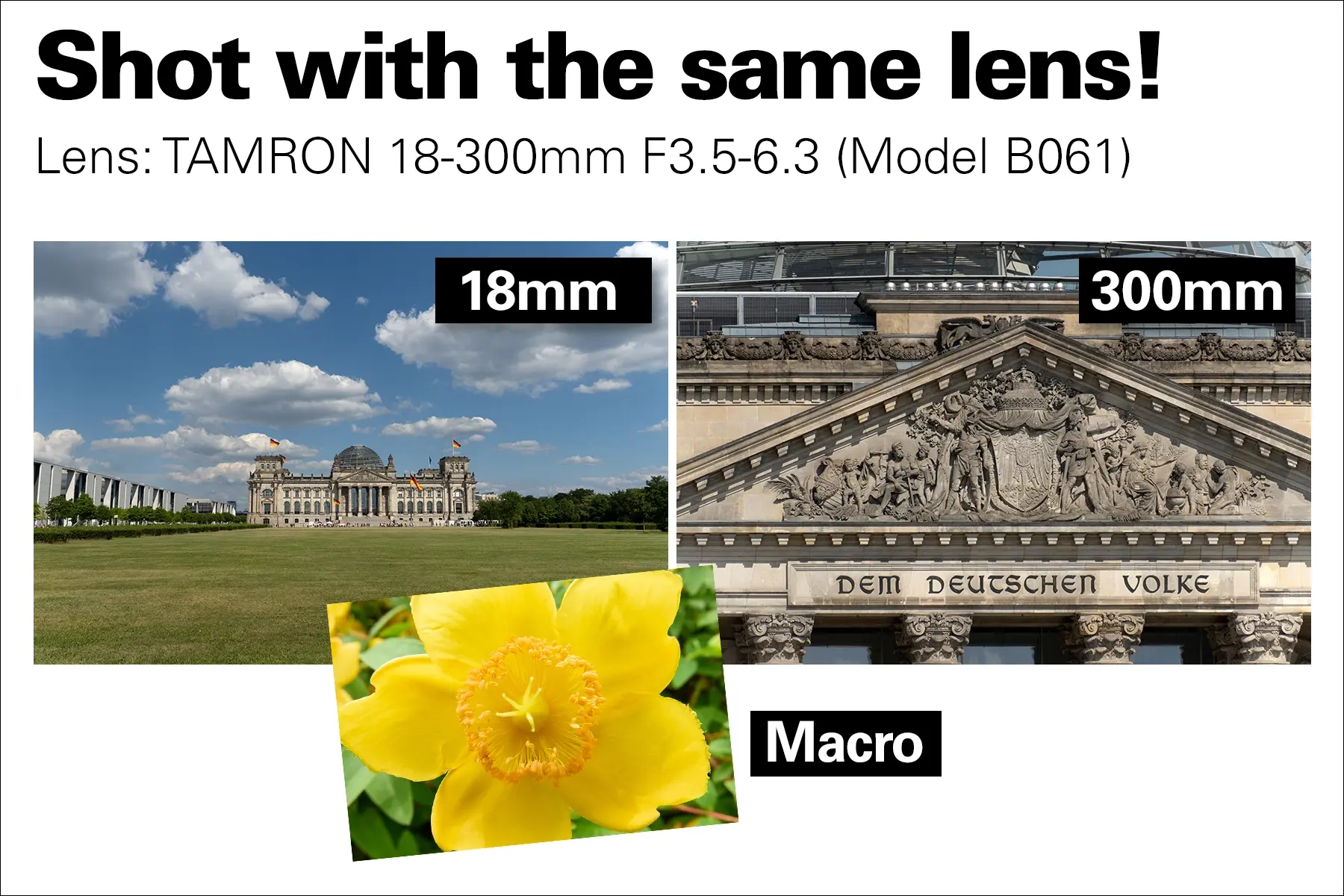 Prises de vue au grand angle, au téléobjectif et en macro avec le même objectif Tamron