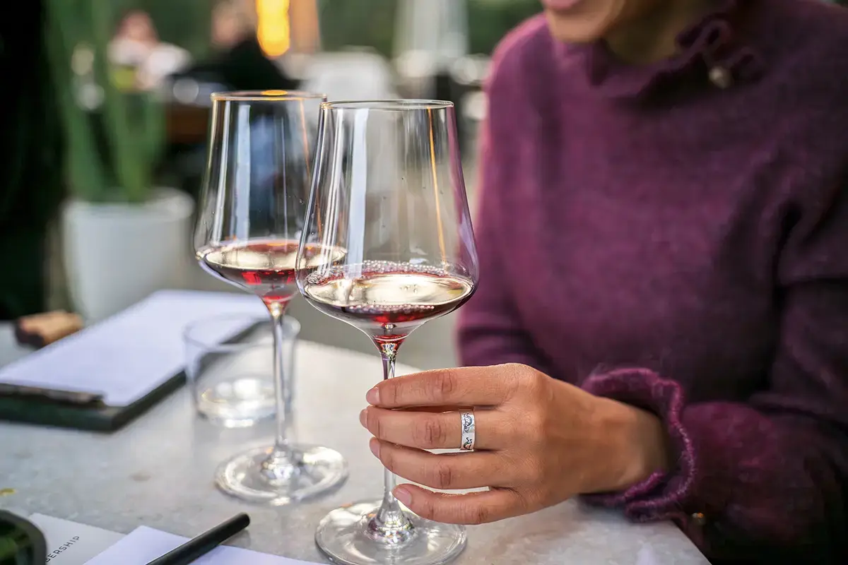 Wine glasses during a wine tasting photographed with the Tamron 35-100mm F/2.8 Di III VXD lens during a vacation.