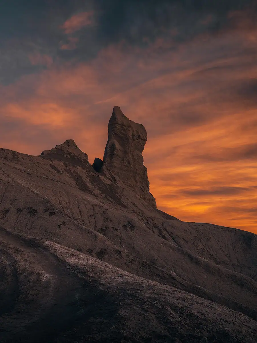 A spire in southern Utah at sunset.