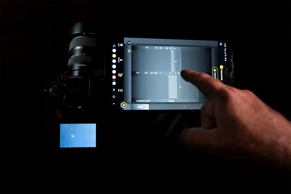 Manual focus for Milky Way photography using a magnified star in live view.