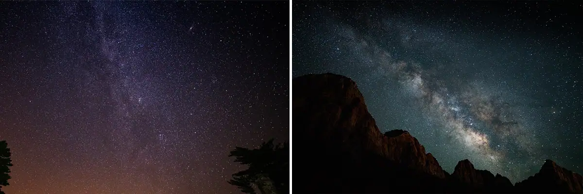 Comparison of Milky Way composition with and without a foreground subject.