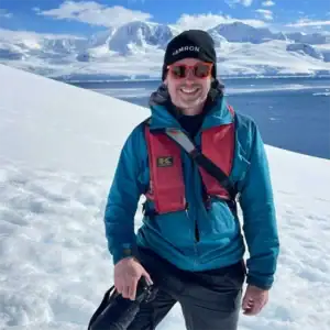Landscape and wildlife photographer Ian Plant photographed outdoors in Antarctica.