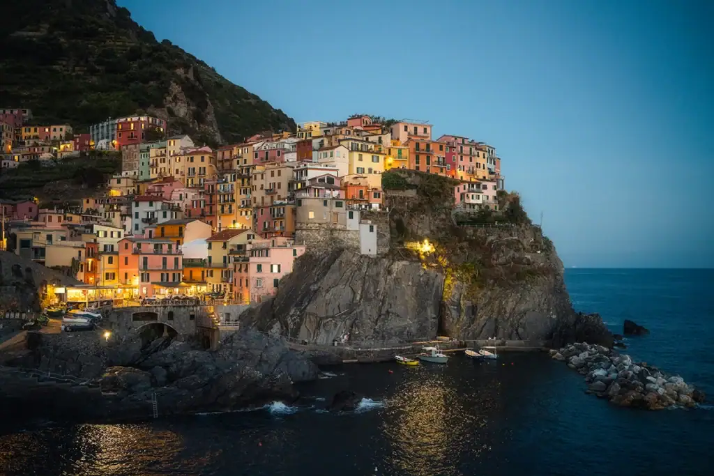 A town in Italy at blue hour